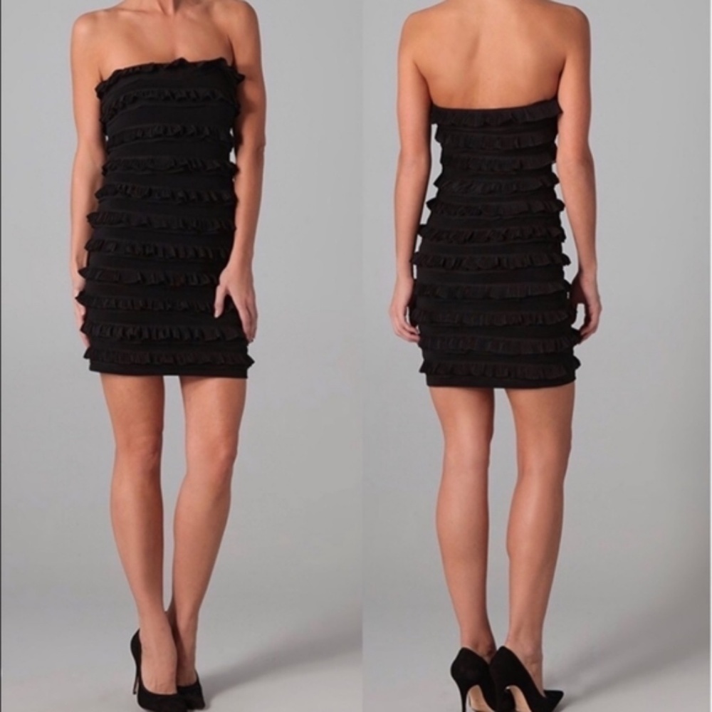 NWT Elizabeth and James Vivienne Tiered Ruffle Strapless Little Black Dress S - Picture 3 of 5